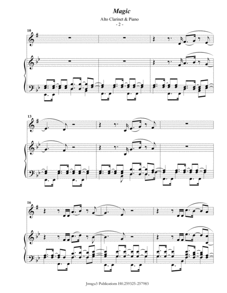 Coldplay Magic For Alto Clarinet Piano Page 2