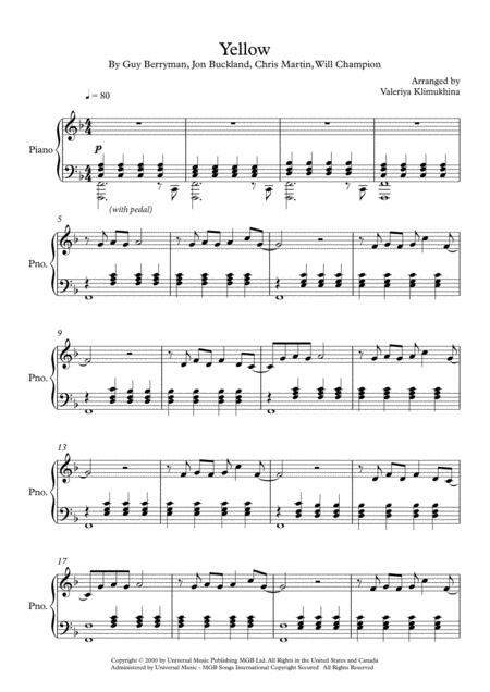 Coldplay Yellow For Piano Solo Page 2