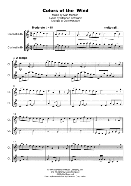 Colors Of The Wind Duet For Two Clarinets Page 2