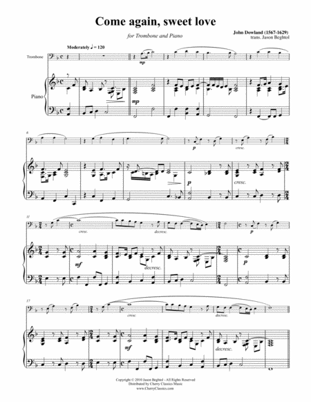 Come Again Sweet Love For Trombone Piano Page 2