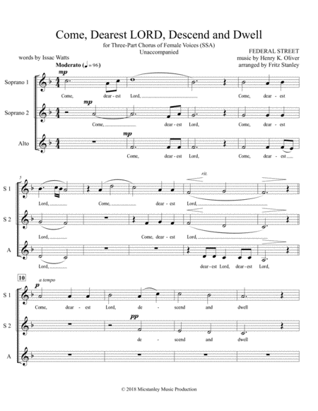 Come Dearest Lord Descend And Dwell Ssa A Cappella Page 2