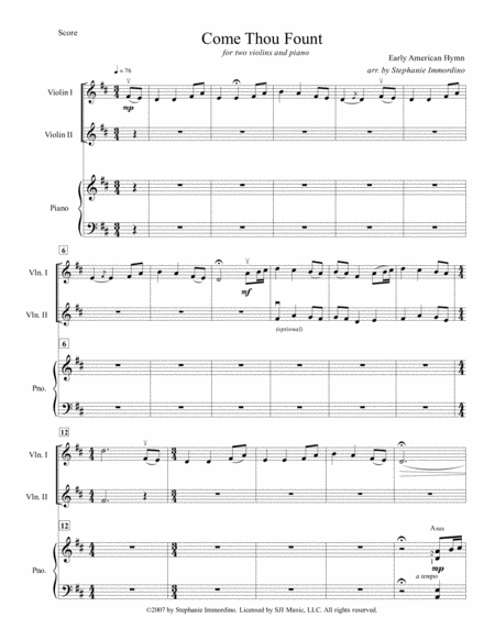 Come Thou Fount For Two Violins And Piano Feat Stephanie Immordino Page 2