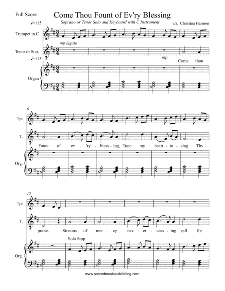 Come Thou Fount Of Ev Ry Blessing Soprano Or Tenor Solo And Keyboard With C Instrument Page 2