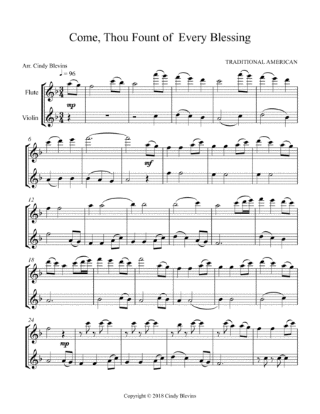 Come Thou Fount Of Every Blessing Arranged For Flute And Violin Page 2