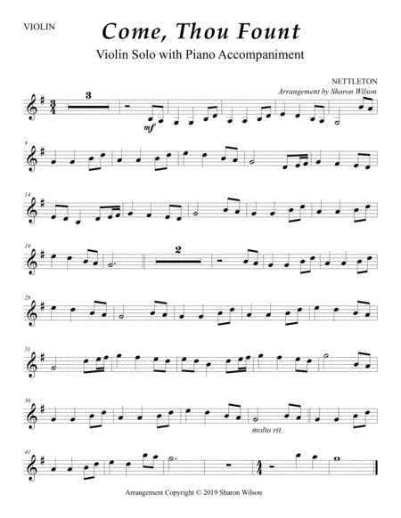 Come Thou Fount Of Every Blessing Easy Violin Solo With Piano Accompaniment Page 2