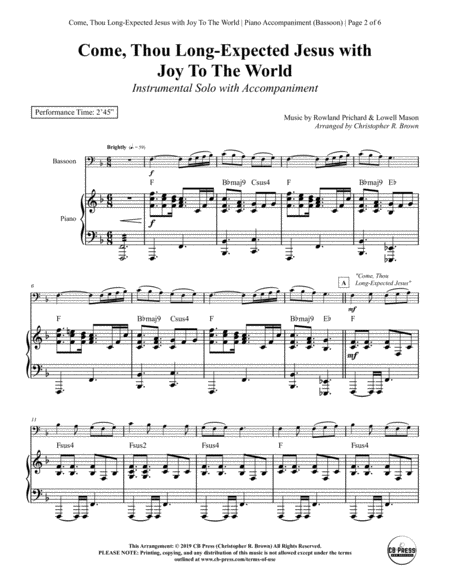 Come Thou Long Expected Jesus With Joy To The World Bassoon Solo With Piano Accompaniment Page 2