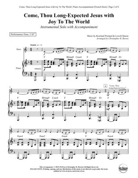 Come Thou Long Expected Jesus With Joy To The World Horn Solo With Piano Accompaniment Page 2