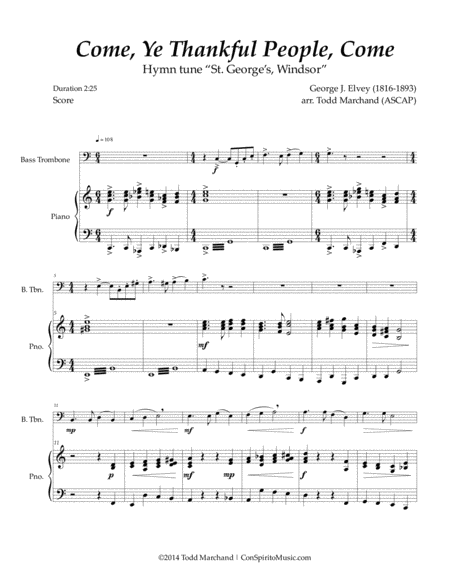 Come Ye Thankful People Come Bass Trombone Piano Page 2