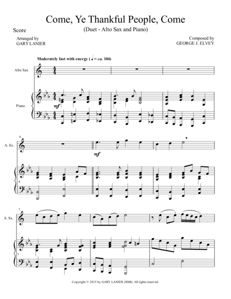 Come Ye Thankful People Come Duet Alto Sax And Piano Score And Parts Page 2