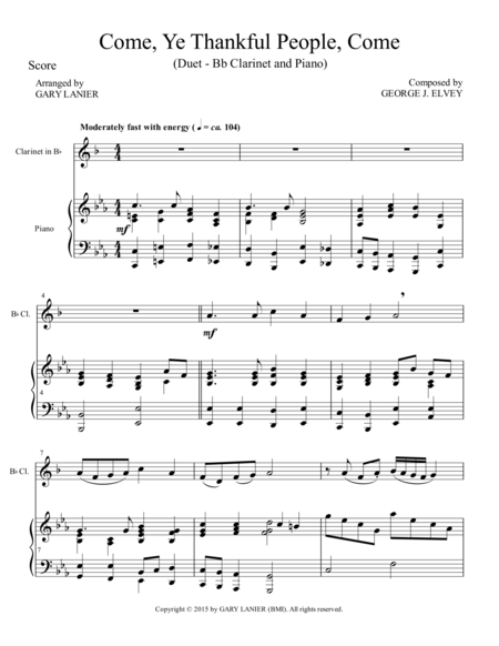 Come Ye Thankful People Come Duet Bb Clarinet And Piano Score And Parts Page 2