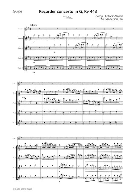 Concerto For Soprano Recorder By Vivaldi Rv 443 Flute Quartet Accompaniment Page 2