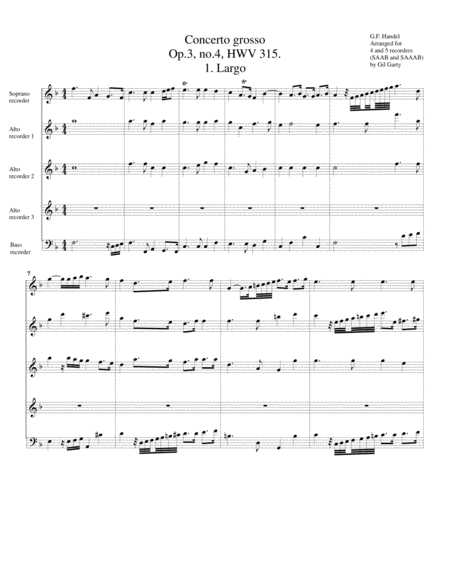 Concerto Grosso Op 3 No 4 Hwv 315 Arrangement For 5 Recorders Page 2