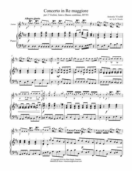 Concerto In D Major Rv93 E Xii No 15 For Guitar And Piano Cello Part Ad Lib Page 2