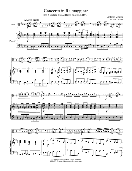 Concerto In D Major Rv93 E Xii No 15 For Viola And Piano Cello Part Ad Lib Page 2