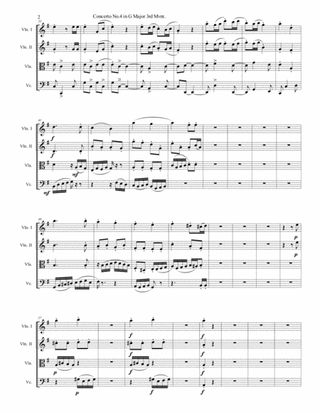 Concertos For Five Beethoven 4th Piano Concerto Arr For String Quartet 3rd Mvnt String Score Only Page 2