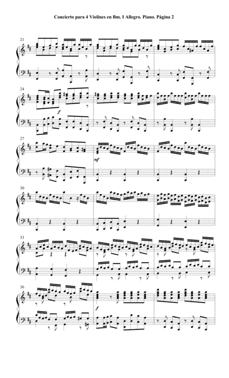 Concierto Para 4 Violines En Bm Vivaldi Piano Solo I Allegro Page 2