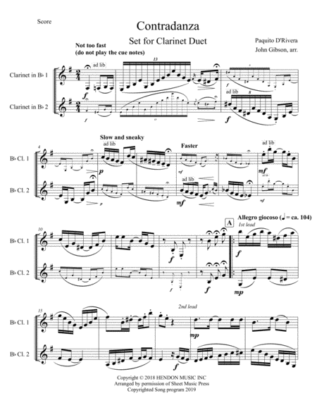 Contradanza By Paquito D Rivera Set For Clarinet Duet Page 2