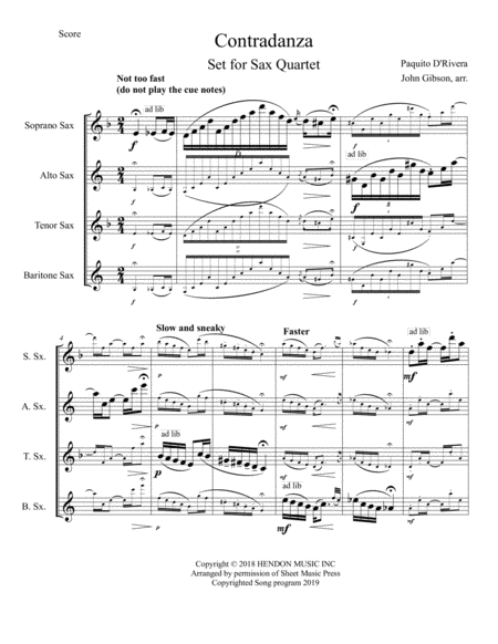 Contradanza By Paquito D Rivera Set For Sax Quartet Page 2