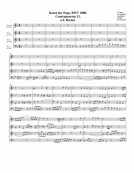 Contrapunctus 12 Rectus From Art Of Fugue Bwv 1080 Arrangement For Recorders Page 2