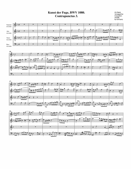 Contrapunctus 3 From Art Of Fugue Bwv 1080 Arrangement For Recorders Page 2