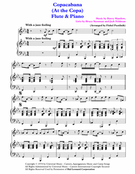 Copacabana At The Copa For Flute And Piano With Improvisation Page 2