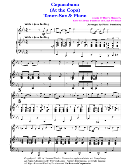 Copacabana At The Copa For Tenor Sax And Piano Page 2