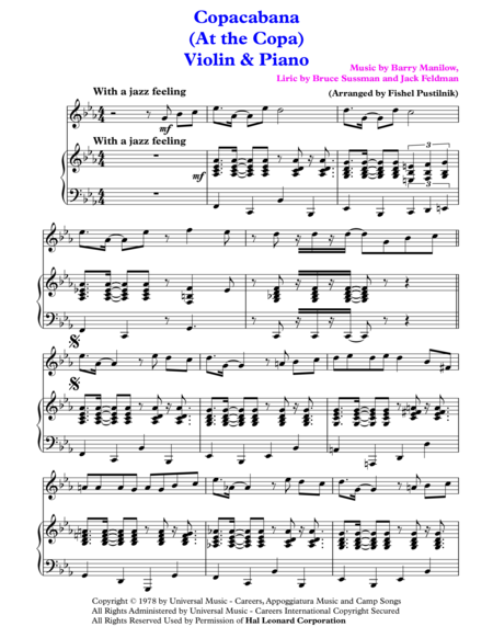 Copacabana At The Copa For Violin And Piano Page 2