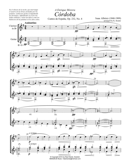 Cordoba From Cantos De Espana Op 232 For Clarinet And Guitar Page 2