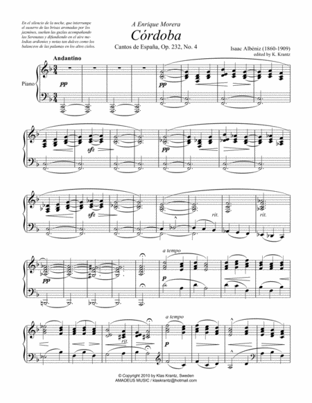 Cordoba From Cantos De Espana Op 232 For Piano Solo Page 2