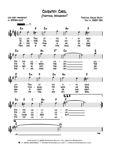 Coventry Carol Lead Sheet Arranged In Traditional And Jazz Style Key Of Em Page 2