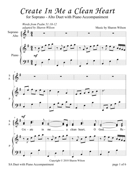 Create In Me A Clean Heart Psalm 51 For Sa Duet With Piano Accompaniment Page 2