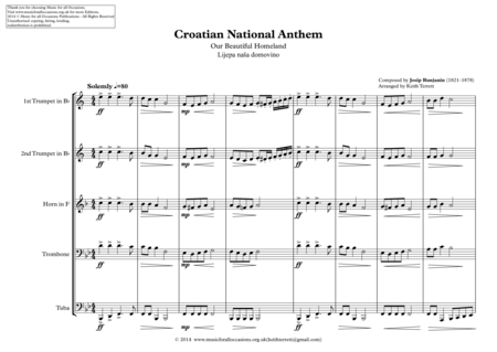 Croatian National Anthem Our Beautiful Homeland Lijepa Na A Domovino For Brass Quintet Page 2