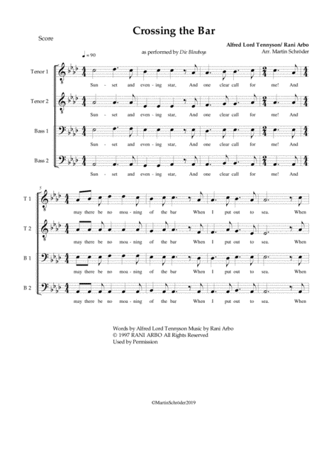 Crossing The Bar Rani Arbo Choral Arrangement For Mens Choir Ttbb By Martin Schrder Page 2