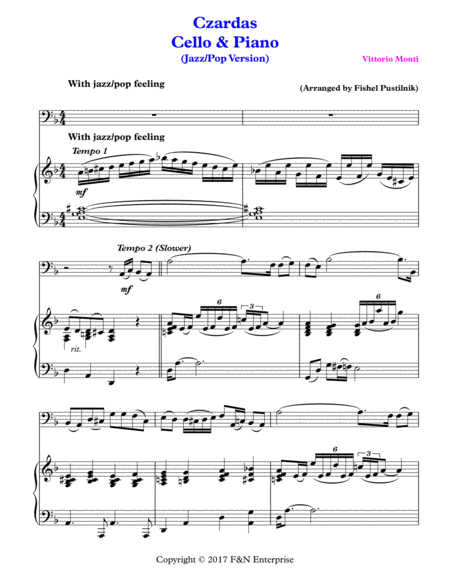 Czardas For Cello And Piano Page 2