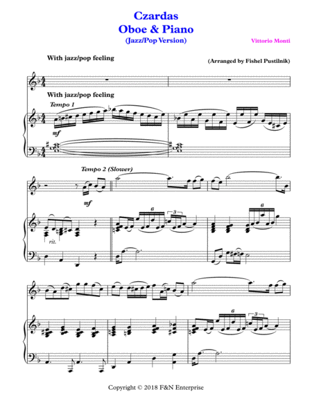 Czardas Piano Background For Oboe And Piano Jazz Pop Version Page 2