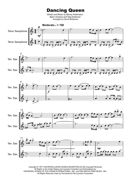 Dancing Queen Duet For Two Tenor Saxophones Page 2