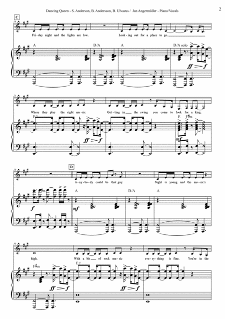 Dancing Queen Piano Vocals Chords Abba For Intermediate Advanced Piano And Singer Page 2