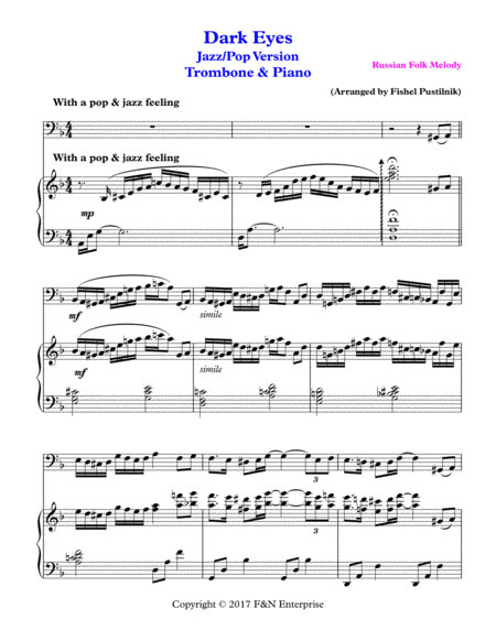 Dark Eyes For Trombone And Piano Page 2