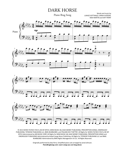 Dark Horse Katy Perry Simplified And Easy Key Piano Solos Page 2
