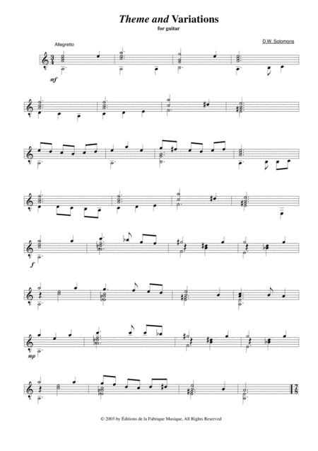 David Solomons Theme And Variations For Solo Guitar Page 2