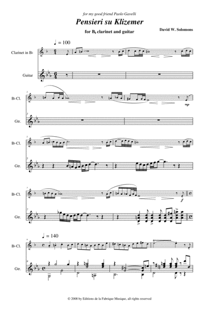 David W Solomons Pensieri Su Klizemer For Bb Clarinet And Guitar Page 2