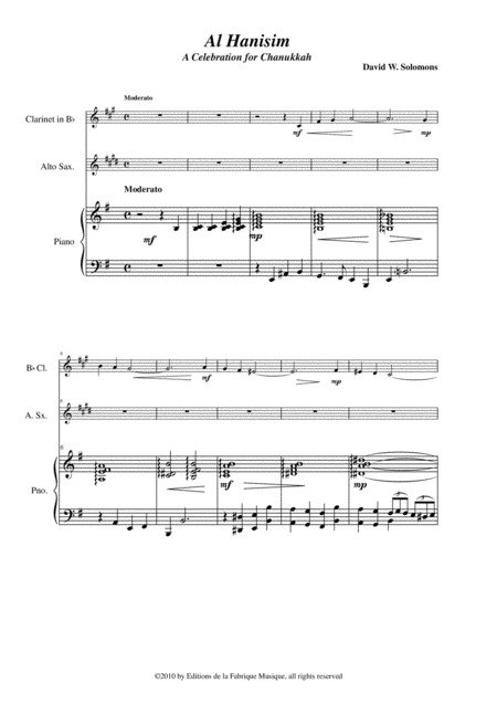 David Warin Solomons Al Hanisim A Chanukkah Celebration For Bb Clarinet Alto Saxophone And Piano Page 2