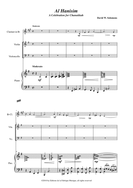 David Warin Solomons Al Hanisim A Chanukkah Celebration For Bb Clarinet Violin Cello And Piano Page 2