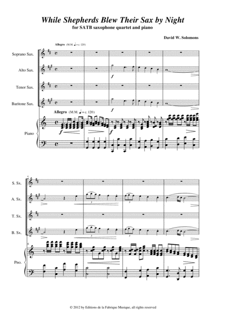 David Warin Solomons While Shepherds Blew Their Sax By Night For Satb Saxophone Quartet And Piano Page 2