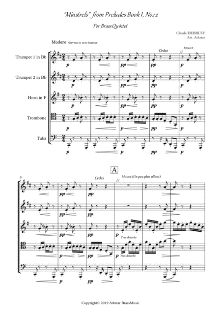 Debussy Minstrels From Preludes Book I No 12 For Brass Quintet 2 Trumpets Horn Trombone Tuba Page 2