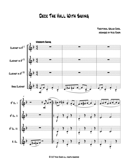 Deck The Hall With Swing Clarinet Quartet Score Parts Page 2