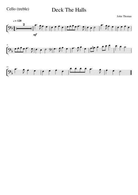 Deck The Halls Cello Bass Clef Solo Page 2