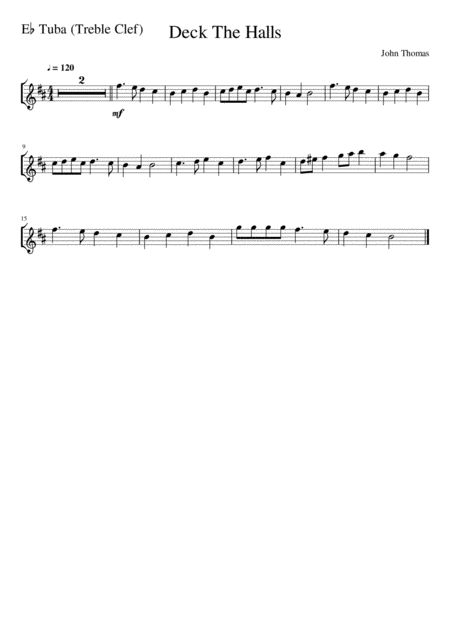 Deck The Halls Eb Tuba Treble Clef Solo Page 2