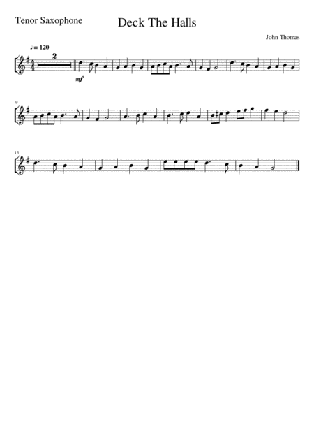 Deck The Halls Tenor Saxophone Solo Page 2