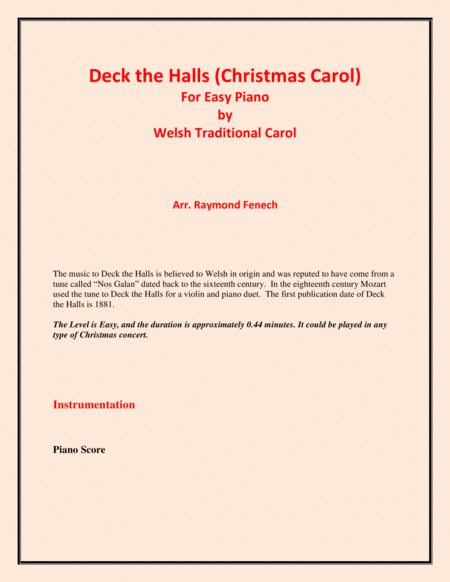 Deck The Halls Welsh Traditional Easy Piano Page 2